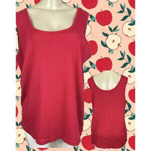 Woman Within Plus 22/24 Solid Red Scoop Neckline Ribbed Cotton Tank Top